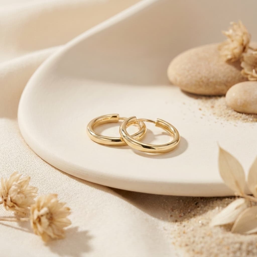 Hoop Earrings — Everyday polished gold hoops at Levit Jewelers in Massapequa Park